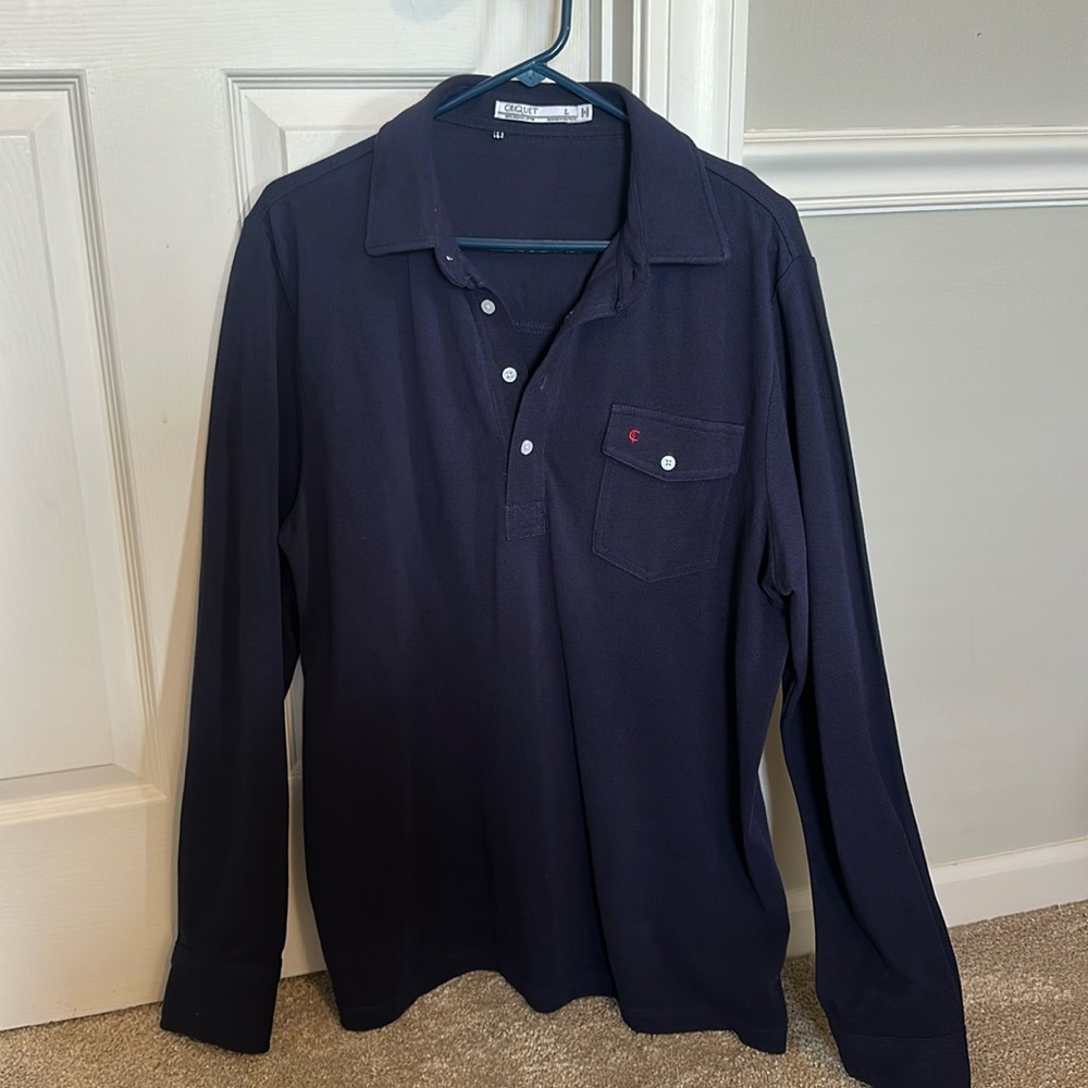 Men’s Criquet long sleeve navy polo size L EUC